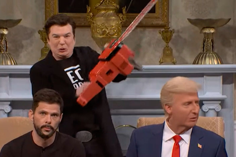 Маск с бензопилой в Овальном кабинете, Джей Ди Вэнс, цитирующий Вилли Вонку, и шутки про костюм | Saturday Night Live выпустили скетч по мотивам скандальных переговоров