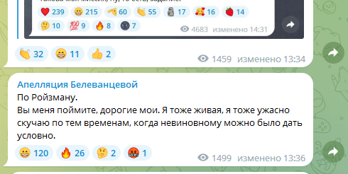 В Telegram после ареста Ройзмана* неизвестные создали канал судьи Белеванцевой