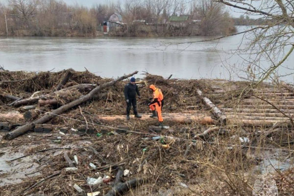 Спасатели выловили из Тобола деревяный мост, который несло течением к Кургану | Река Тобол смыла мост и понесла к Кургану, его поймали спасатели