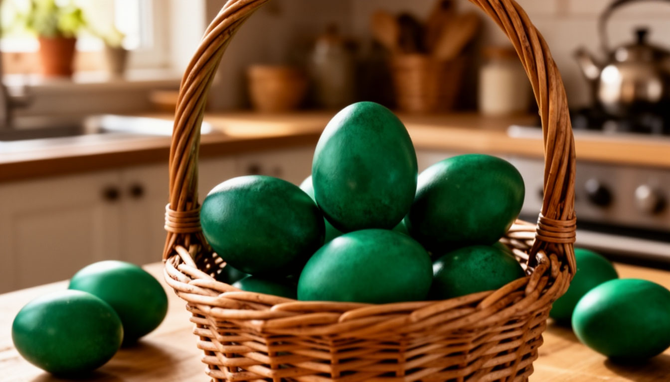 Просто беру 2 травы и взбиваю в блендере: яйца на Пасху становятся изумрудно‑зелёными - просто и очень дешево