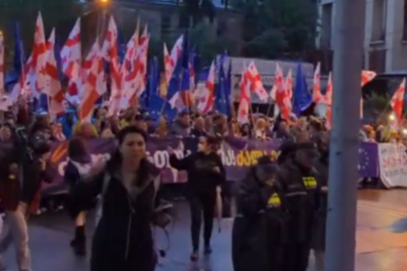 В Тбилиси тысячи человек вышли на акцию протеста против закона об иноагентах | Несколько тысяч жителей Тбилиси вышли на протест против закона об иноагентах